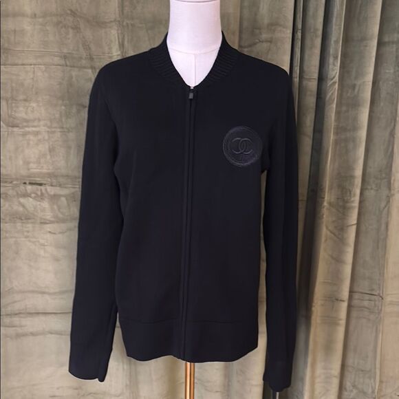 Chanel black wool/ cotton zipper cardigan, M - Picture 1 of 11